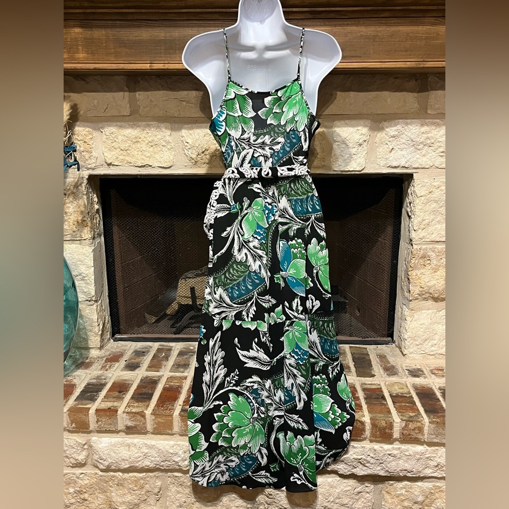 Diane Von Furstenberg Katsia Sleeveless Wrap Midi Dress Green Black Size 8 - Picture 9 of 12